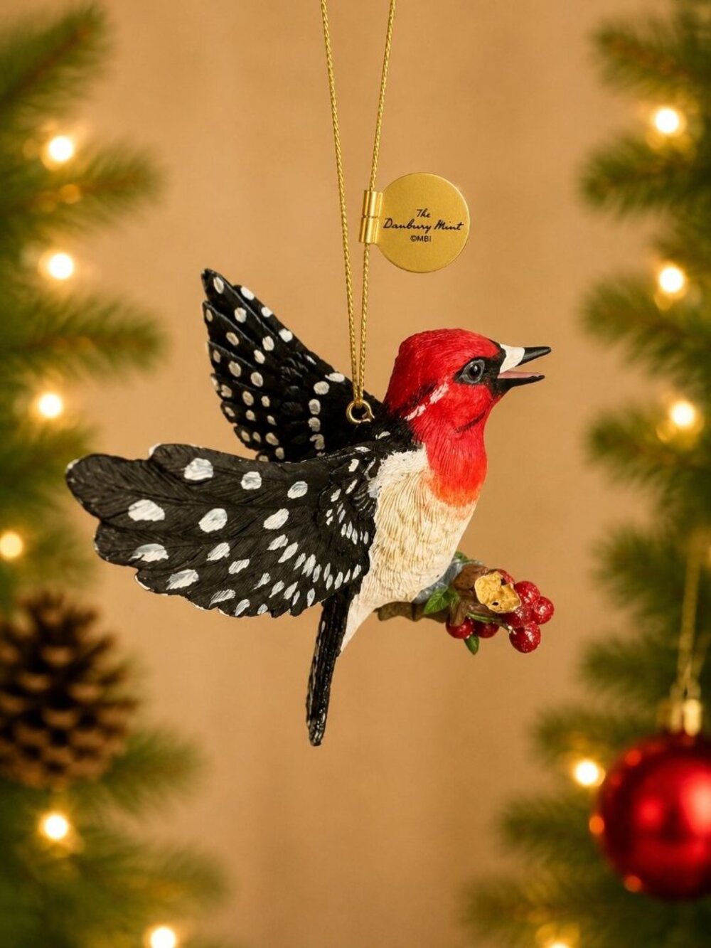Danbury Mint Red Bird Ornament Hand-Painted Hanging Resin Decoration